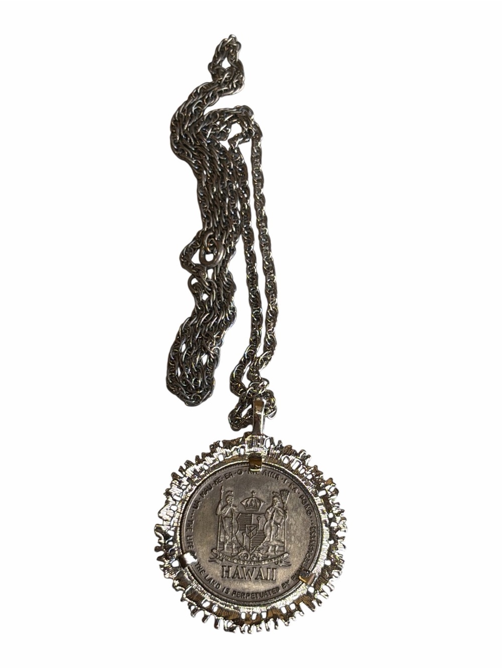 🔥Vintage Hawaii Aloha Dollar Kamehameha I Token Pendant Necklace Filigree🔥